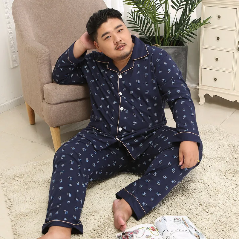 Plus Size 3xl-5xl Mens Pajama Sets Spring Autumn Male Sleepwear 2PCS Suits Long Sleeve  Plaid Man Clothes H92