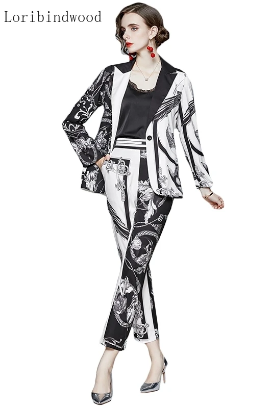 

The new European station fashion printed suits, feet pants, Yujie two-piece suit, lightly familiar trend suit women blazer set