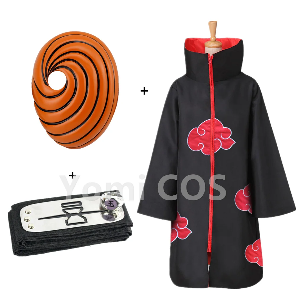 

Tobi Obito Cosplay Costume Akatsuki Long Sleeve Cloak Halloween Carnival Funny Adult Cosplay Costume Mask Ring Forehead