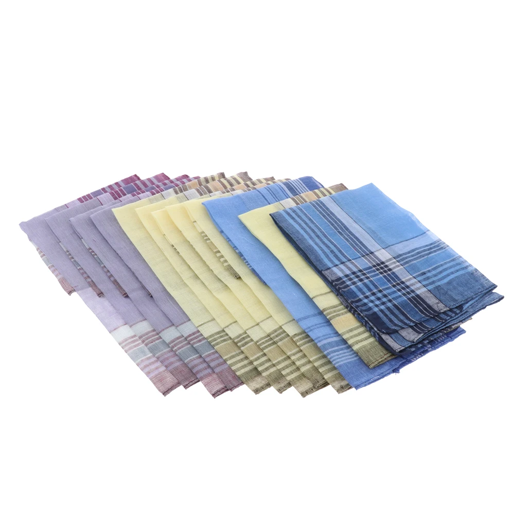 

12Bulk Classic Plaid Handkerchiefs Mens Washable Wedding Hankie Towel Lot