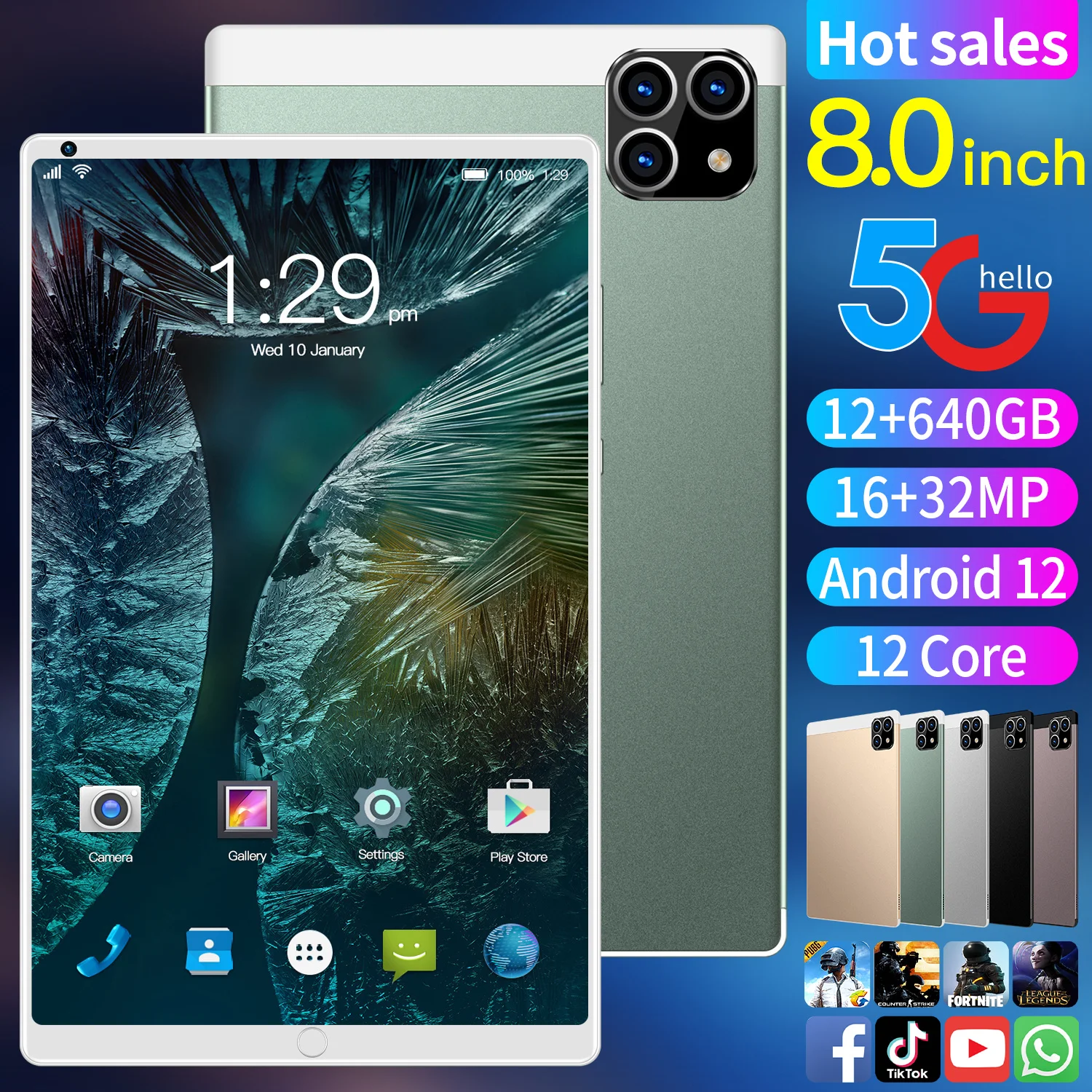 

New 8.1inch Tablet K10 16MP+32MP 5G Network 12GB+640GB Smart PC Android12 3D Sound Quality GPS MTK6797 12-Core 7800mAh Tablets