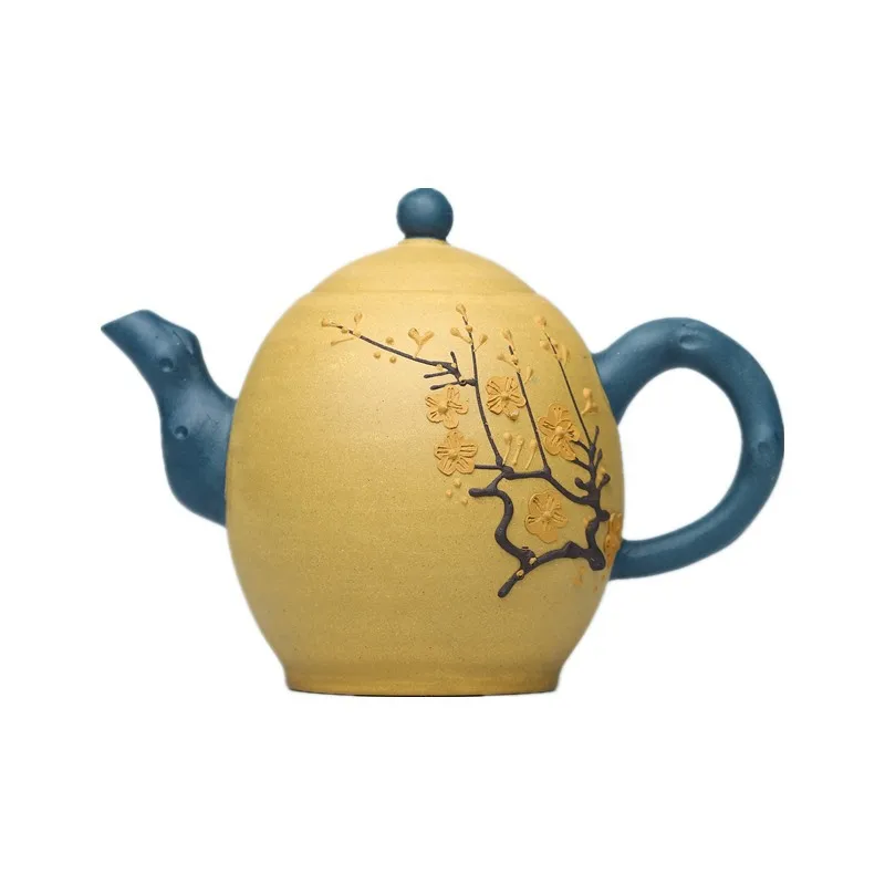 

Yixing Zisha teapot raw ore pure handmade two color Decal card cover large plum blossom dragon egg teapot