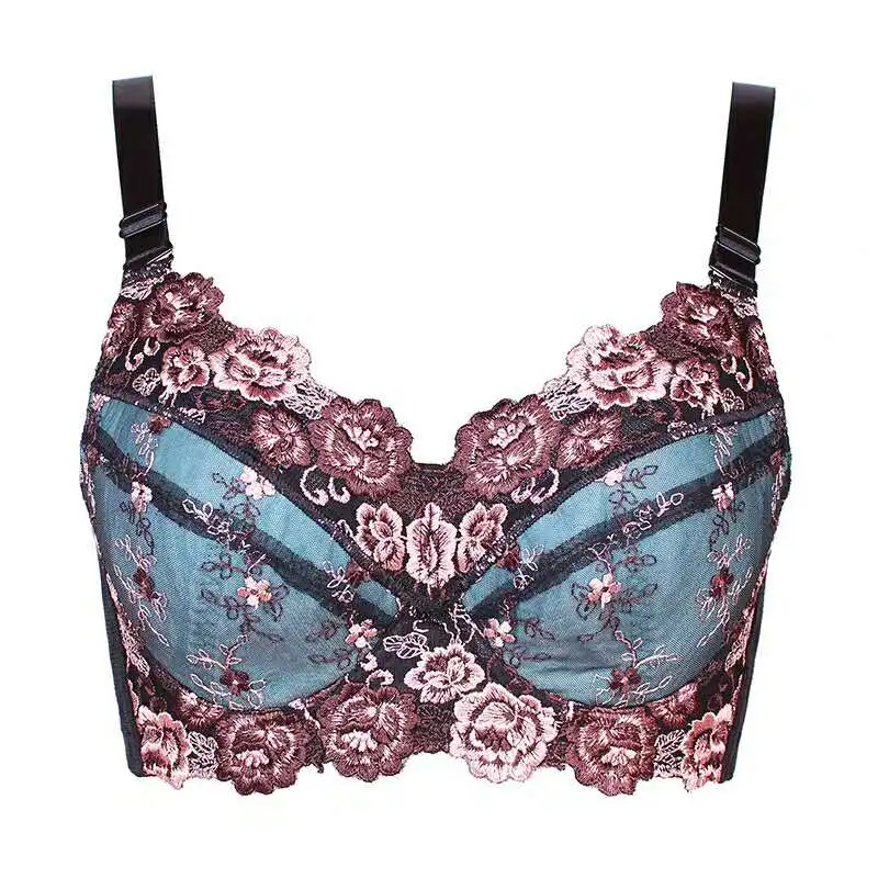 Размера плюс кружевное нижнее белье с вышивкой бюстгальтер регулируемый |