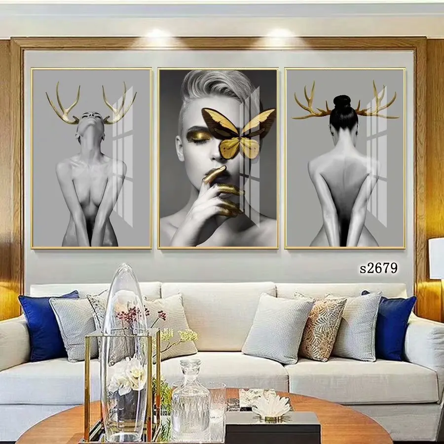 Скандинавский постер животные цветы девушка картина маслом на стену Женская