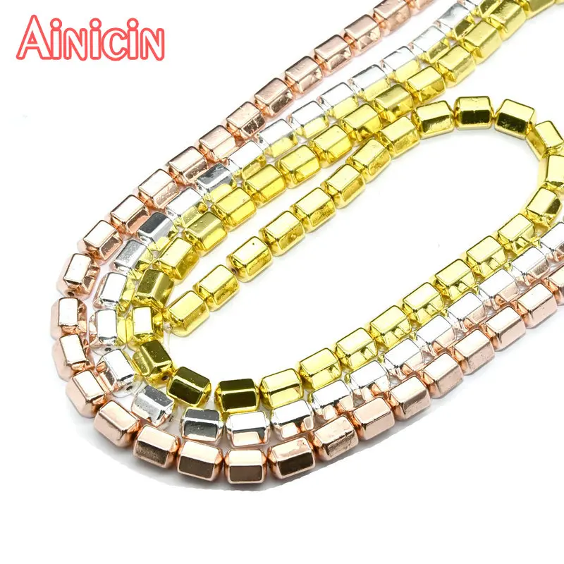 

DIy Bracelet Making Loose Beads Rose Gold Silver Plating Hexagon Cylinder Hematite Strand Loose Beads 5pcs