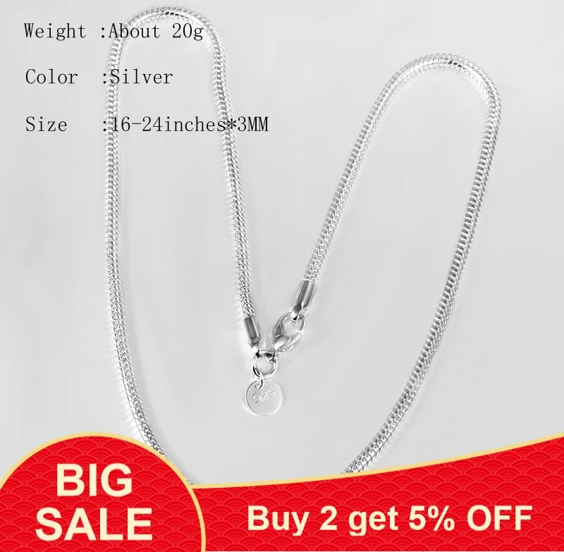 Цепочка змея для мужчин и женщин выразительное ожерелье из серебра 925 пробы