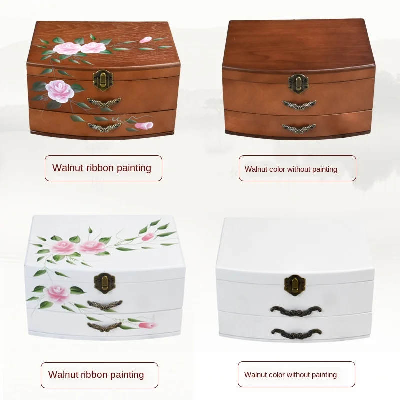 

Handmade painted jewelry box structure enhanced European solid wood jewelry box partition storage retro storage box high quality