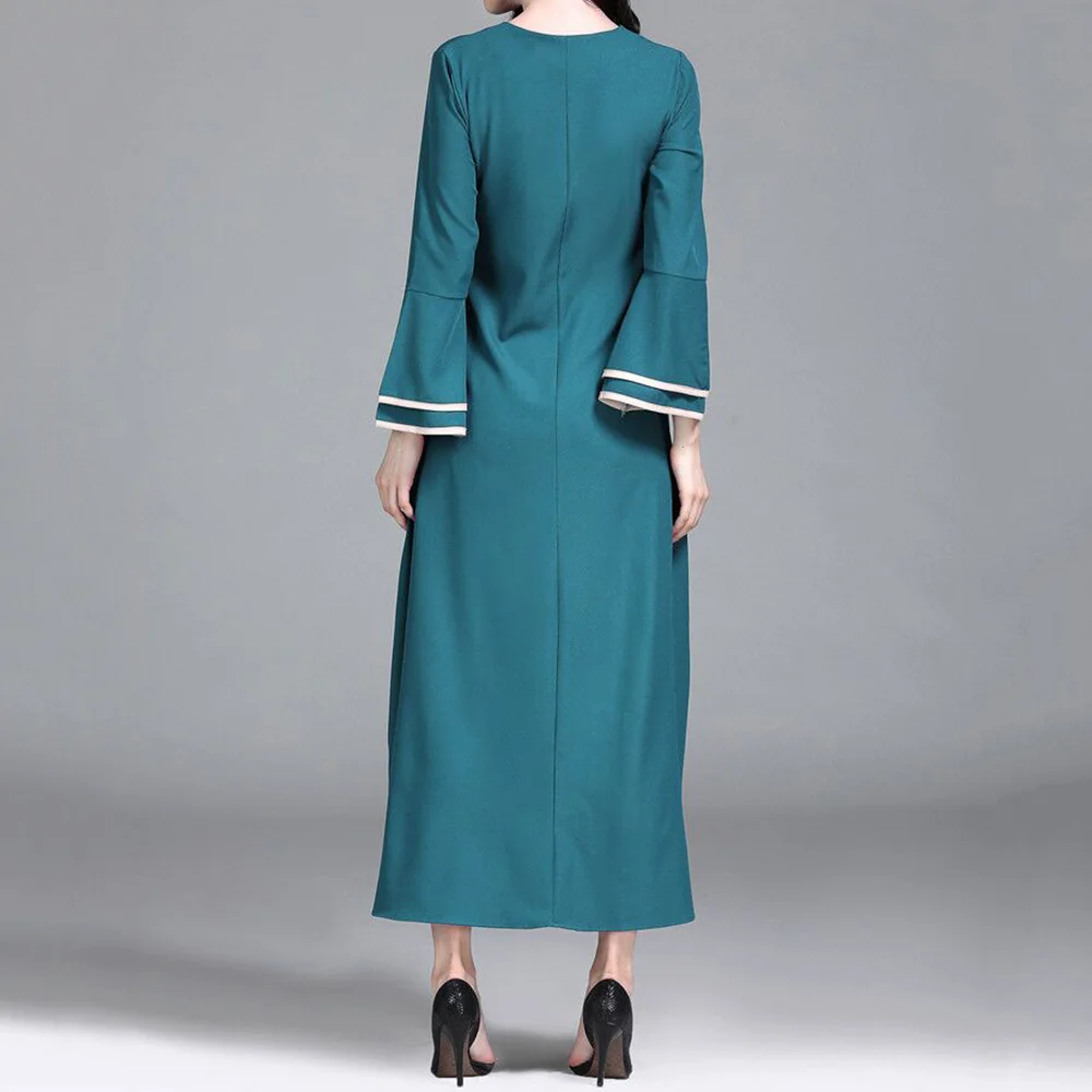 Abaya Jilbab мусульманское платье макси Однотонное голубое длинное платье-Кафтан