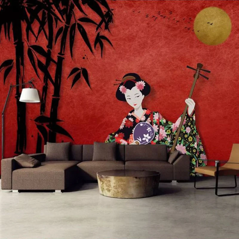Обои 3D для японского ресторана укиё суши Дамская настенная фреска на заказ