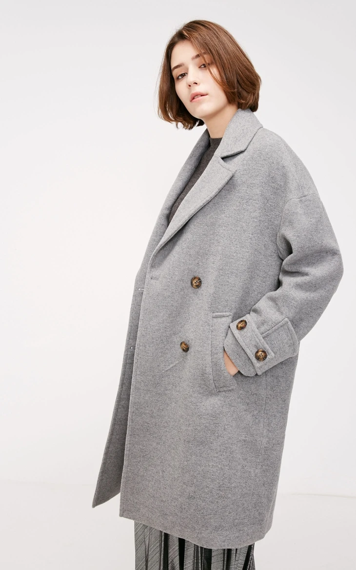 Vero Moda осень зима лацкан воротник двубортное шерстяное пальто | 318327564
