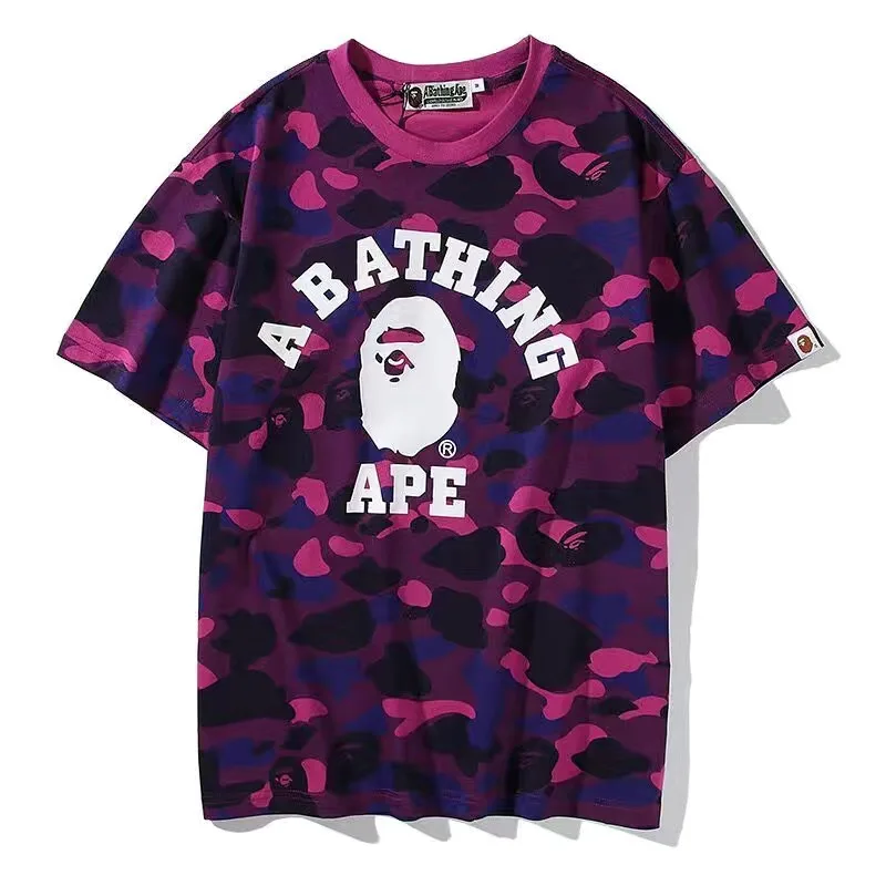 

2021 Summer New Camouflage Bape Shark short-sleeved 100% Cotton Printed short-sleeved T-shirt Streetwear men's Clothing 0003#