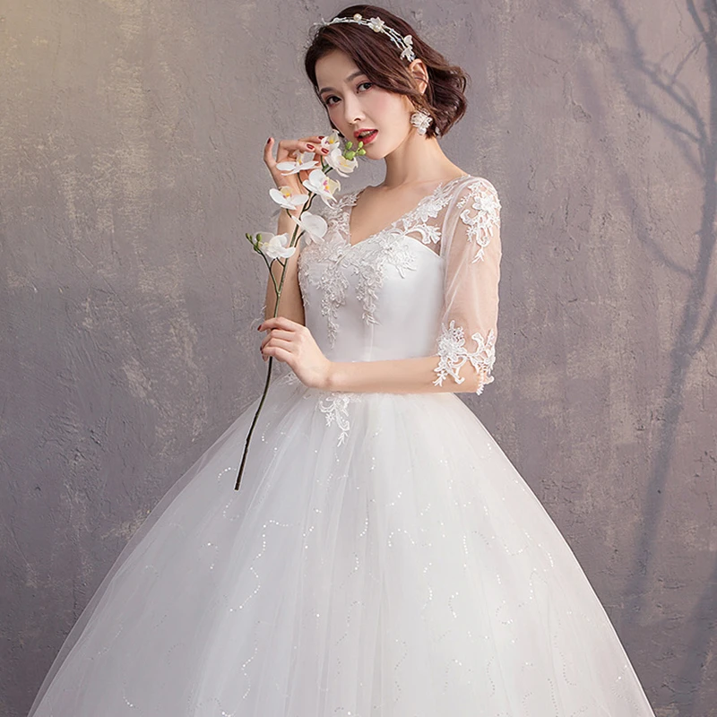 Свадебные платья размера плюс с аппликацией бальные коротким рукавом и