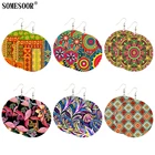 SOMESOOR смешанные 6 Ручная роспись цветок работает художниками натуральное дерево двусторонняя печать висячие серьги для женщин Подарки