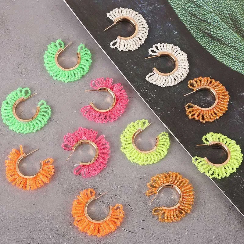 2021 женские серьги богемные ручной формы из бисера кольцо для ушей ювелирные