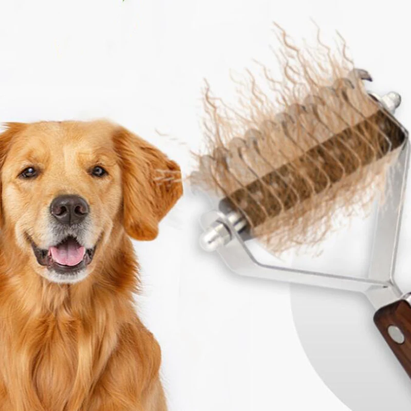 

Professional Dog Brush Dematting Gently Efficient Safe Pet Comb Rake Removes Undercoat Knots Wooden Handle Puppy Goomer
