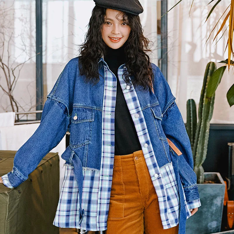 LANMREM 2020 поддельная рубашка из двух частей джинсовая куртка весна новый