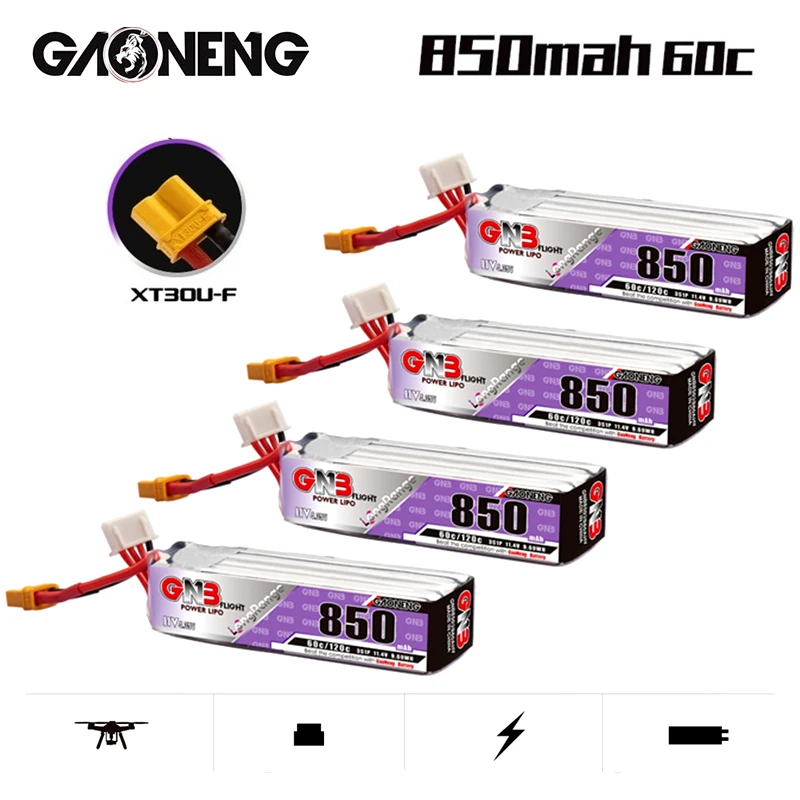 Аккумулятор GNB 850 мА · ч 3S 11 4 в 60C/120C HV Lipo с разъемом XT30U-F для гоночного дрона FPV
