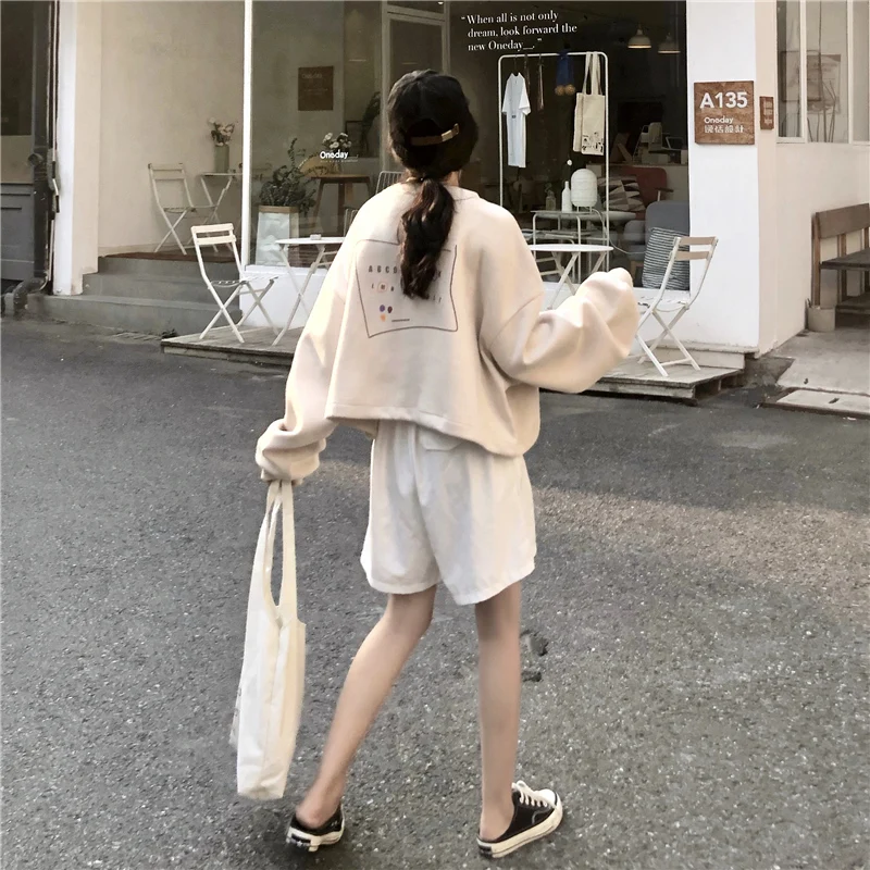 

full pullovers Spring autumn Women's Clothing Harajuku style tops sweet print o-neck fashion brand loose Sweatshirts crop top