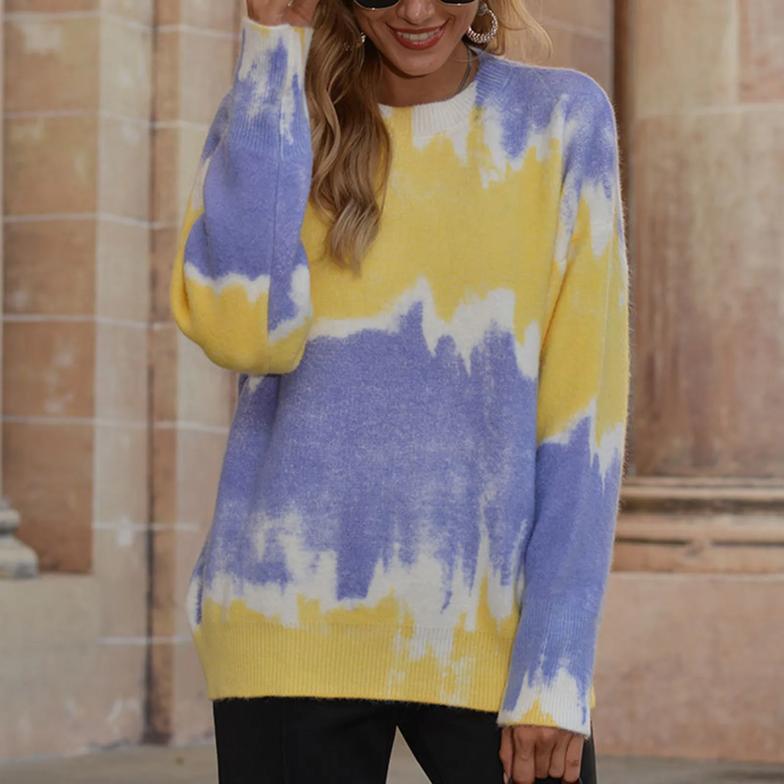 

Tie Dye Sweaters Women College Casual Comfortable Loose Long-sleeve Stitching Ladies Sweater Clothes For Women 2021 Pull Femme