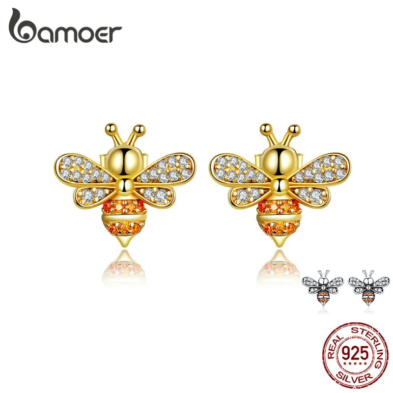 BAMOER-pendientes de abeja para mujer, aretes de cristal, joyería de plata de ley 925, antialergia, SCE344