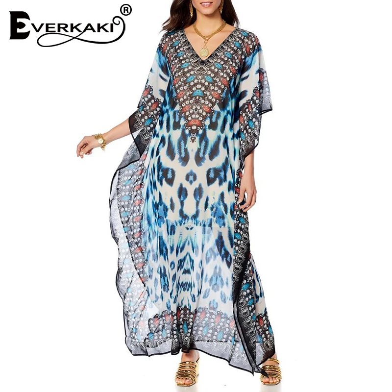 Everkaki платья для женщин Gypsy Boho с принтом свободные летние пляжные Длинные Платья