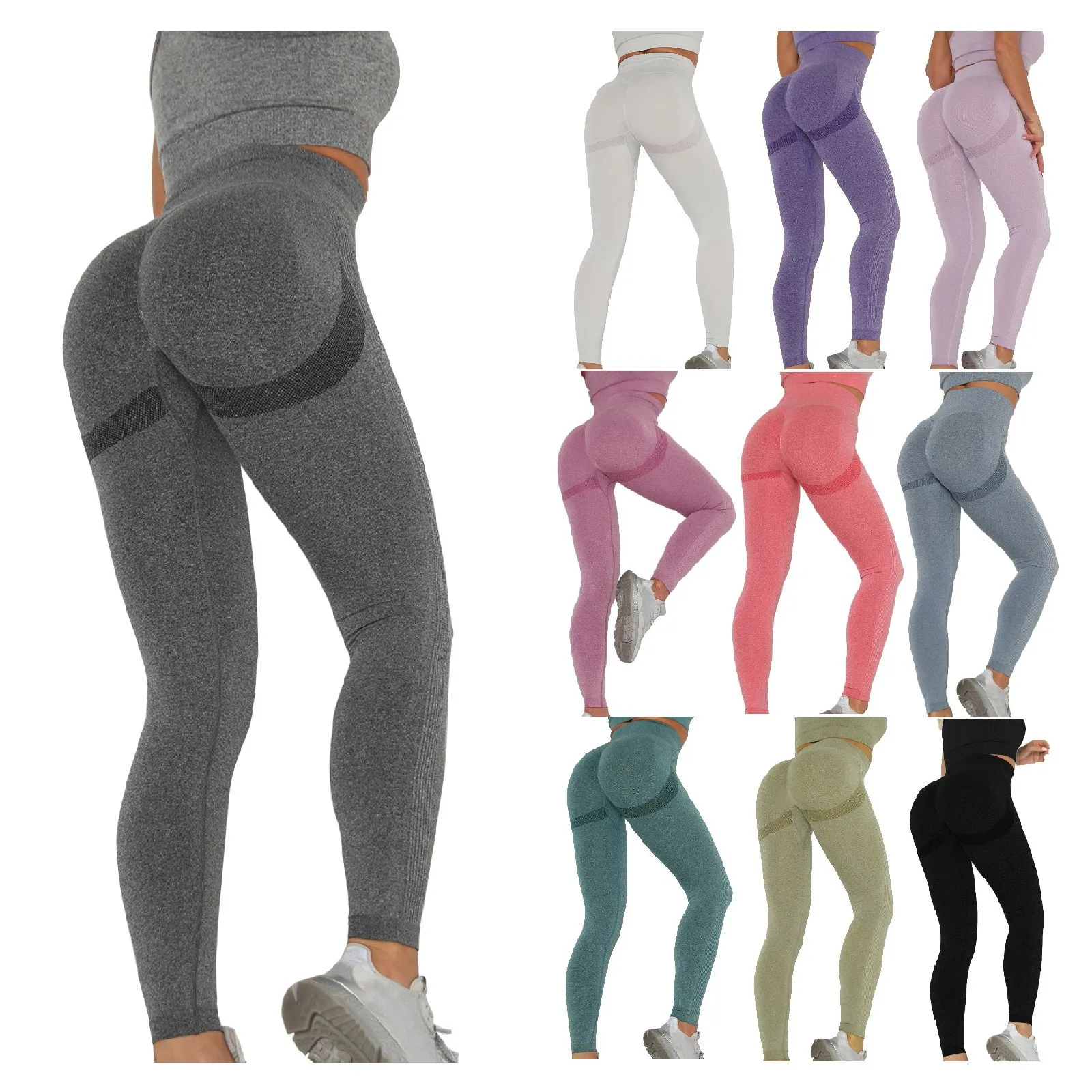 

2021 Fashion Seamless Fitness Legging Women's Pure Color Hip-lifting Sports Fitness Running High Waist Peach Hips Gym Leggings