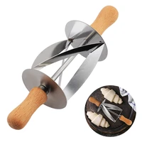 1pcs stainless steel rolling cutter for making croissant bread wheel dough pastry knife wooden handle baking kitchen knife