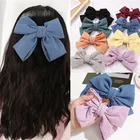 Заколки с большими бантиками однотонные заколки для волос из ткани милые аксессуары для волос для женщин и девочек модные корейские Винтажные заколки для волос