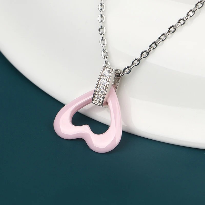 Женский милый романтичный розовый кулон в форме сердца ожерелья со стразами