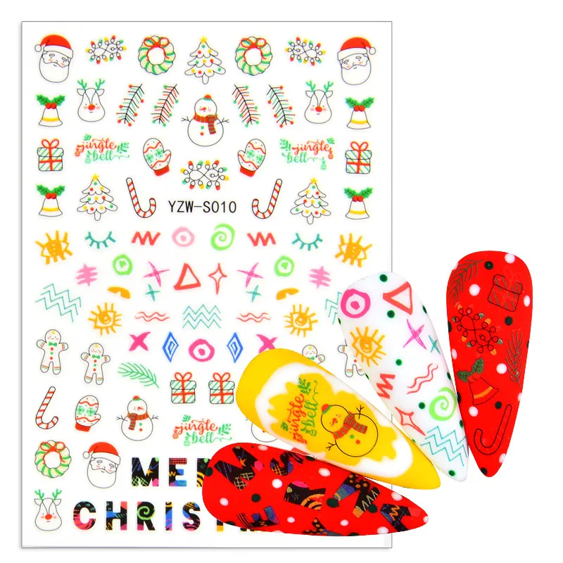 

Рождественские наклейки для ногтей в виде снежинок, деда мороза, лося, снеговика, цветочные листья дизайнерские наклейки для ногтей, украше...