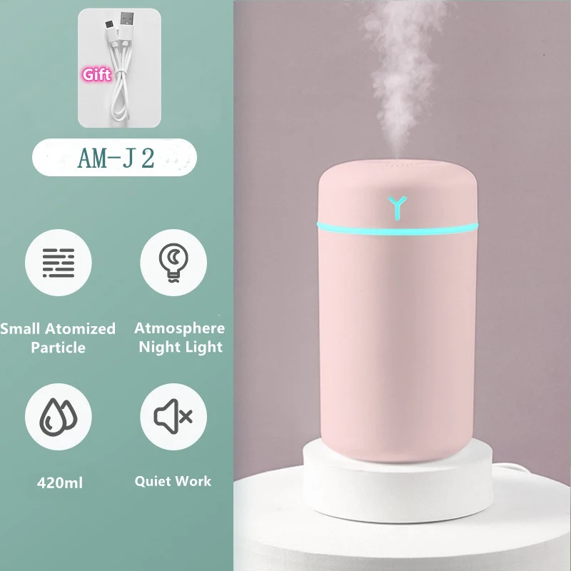 420ml Portable High Appearance Ultrasonic Humidifier USB Desktop Indoor Air Atomizer Home Silent Dazzling Large Spray Humidifier