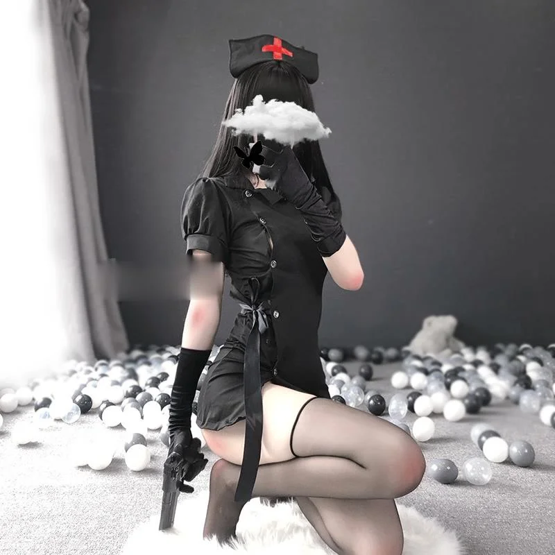 

Harajuku Punk Nurse Uniform Ultrashort Dress Sexy Lingerie Women Split Skirt Home Sleepwear Cosplay Uniform Showgirl Costumes