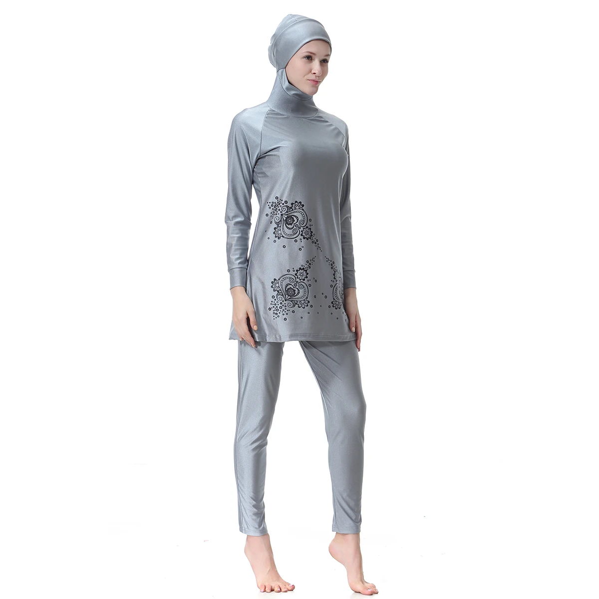 Muslim Full Covered Swimsuits Long Sleeve Hooded Hijab Islamic Swimming Bathing Swimwear Lady Beach Elegant Anti-uv Rashguards