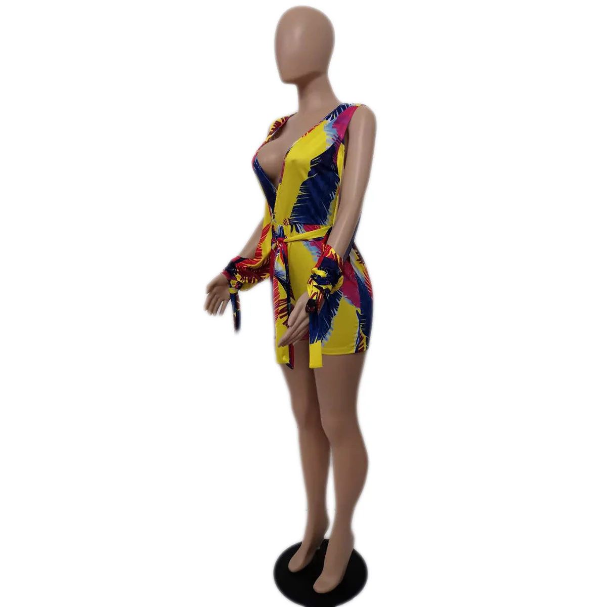 

2020 Sexy Women Deep V-Neck Rompers One Piece Hollow Out Playsuits Romper Floral Print Lace-Up Jumpsuit Club Party Outfits