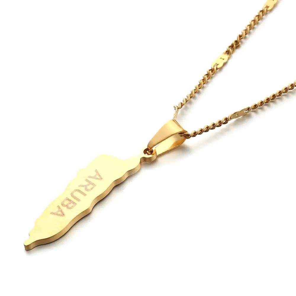 Stainless Steel Aruba Map Pendant Necklace Trendy Caribbean Islands Maps Chain Jewelry | Украшения и аксессуары