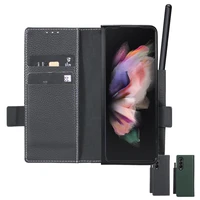 s pen slot leather case for samsung galaxy z fold 3 holder storage built in stylus pen stylet magnetic wallet flip cover z fold3