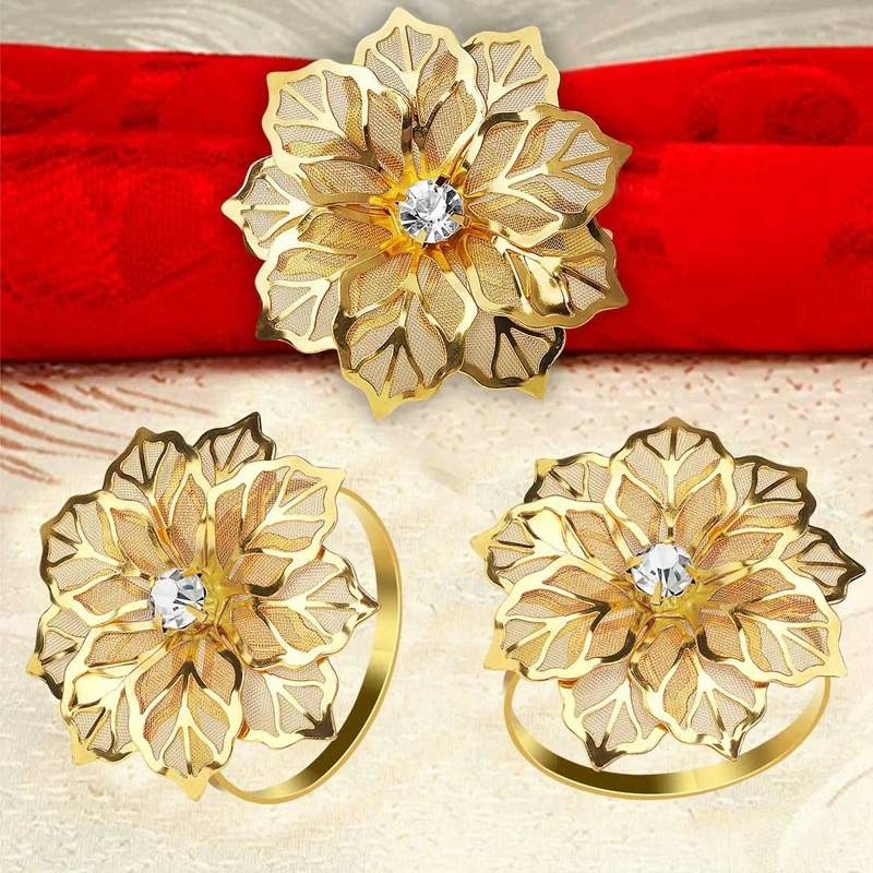 

40Pcs Hollow Out Flower Napkin Ring Holder Metal Napkin Rings for Wedding Party Holiday Banquet, Gold & Rose Gold