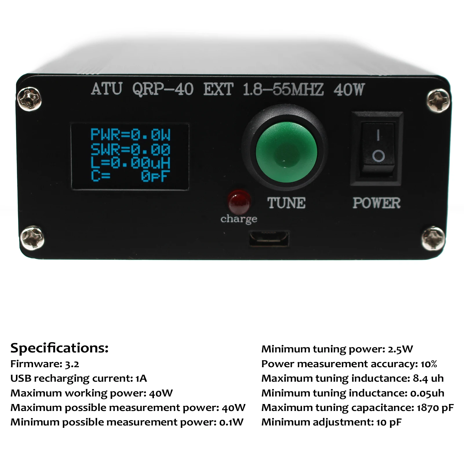 

ATU QRP-40 мини 7*7 антенна автоматический тюнер алюминиевый сплав 0,96 дюймов OLED экран 1,8-55 МГц с крышкой готового типа