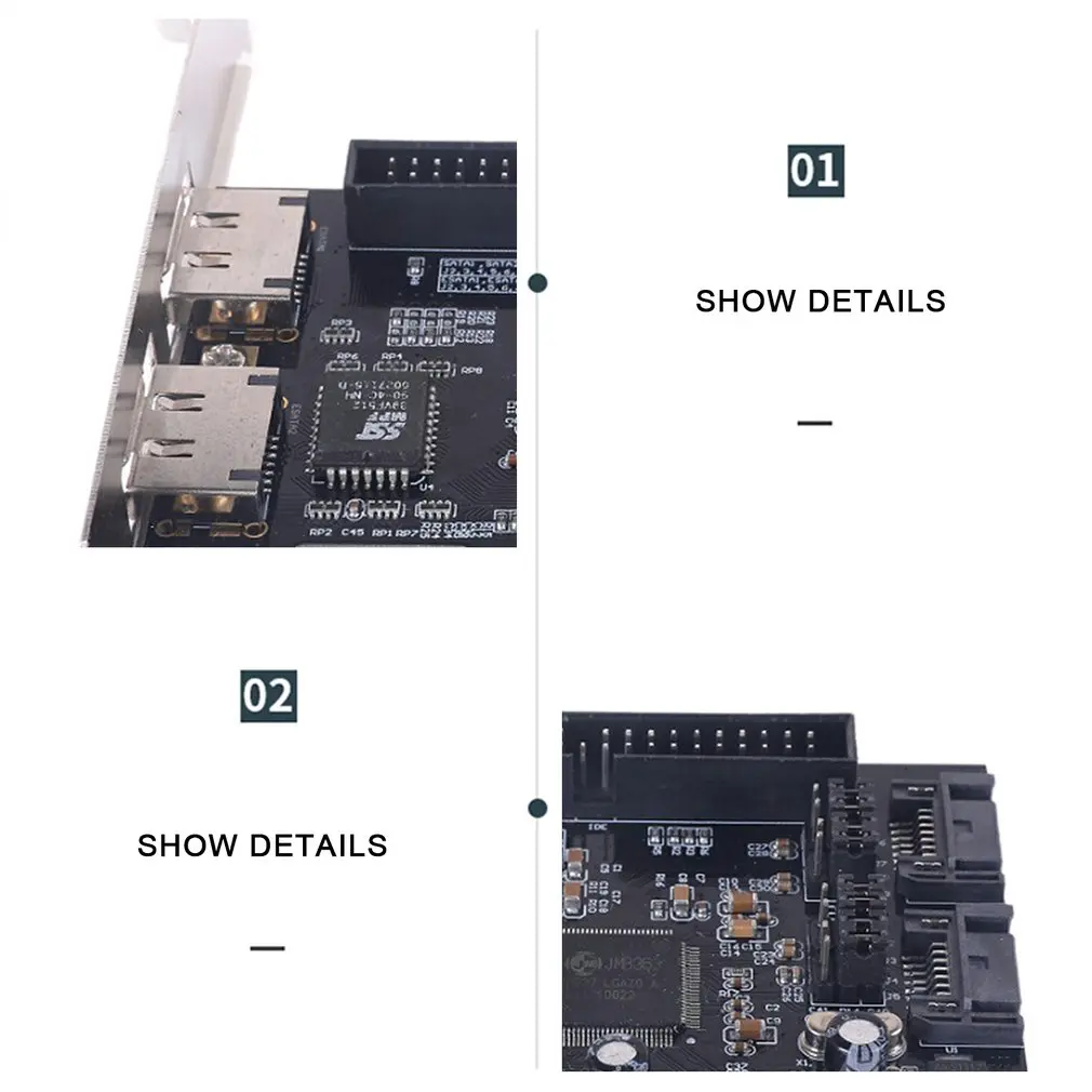 

2 port SATA IDE PCI e Adapter Card PCI e to SATA IDE eSATA x2 Combo Adapter Converter RAID Controller Card Chip JMB363