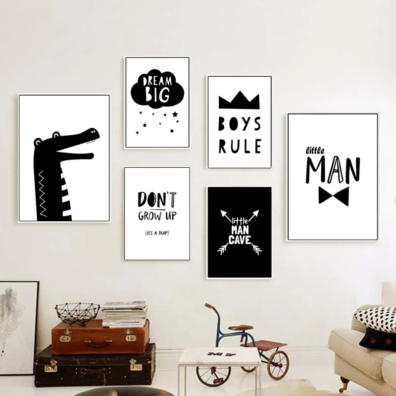 

Black White Don't Grow Up Quote Wall Art Canvas Posters and Prints Minimalist Painting Picture Nordic Nursery Kid Bedroom Decor