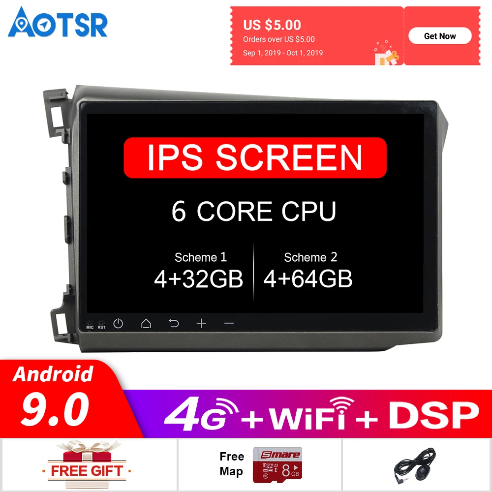 Android 9 0 автомобиль без DVD плеер GPS навигации мультимедийный для Honda Civic 2012 2015 Авто