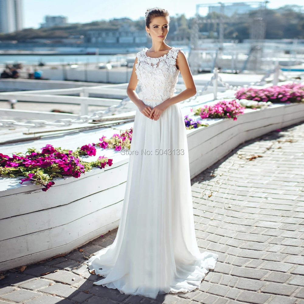 Платье Свадебное шифоновое в стиле бохо с коротким рукавом и цветочной