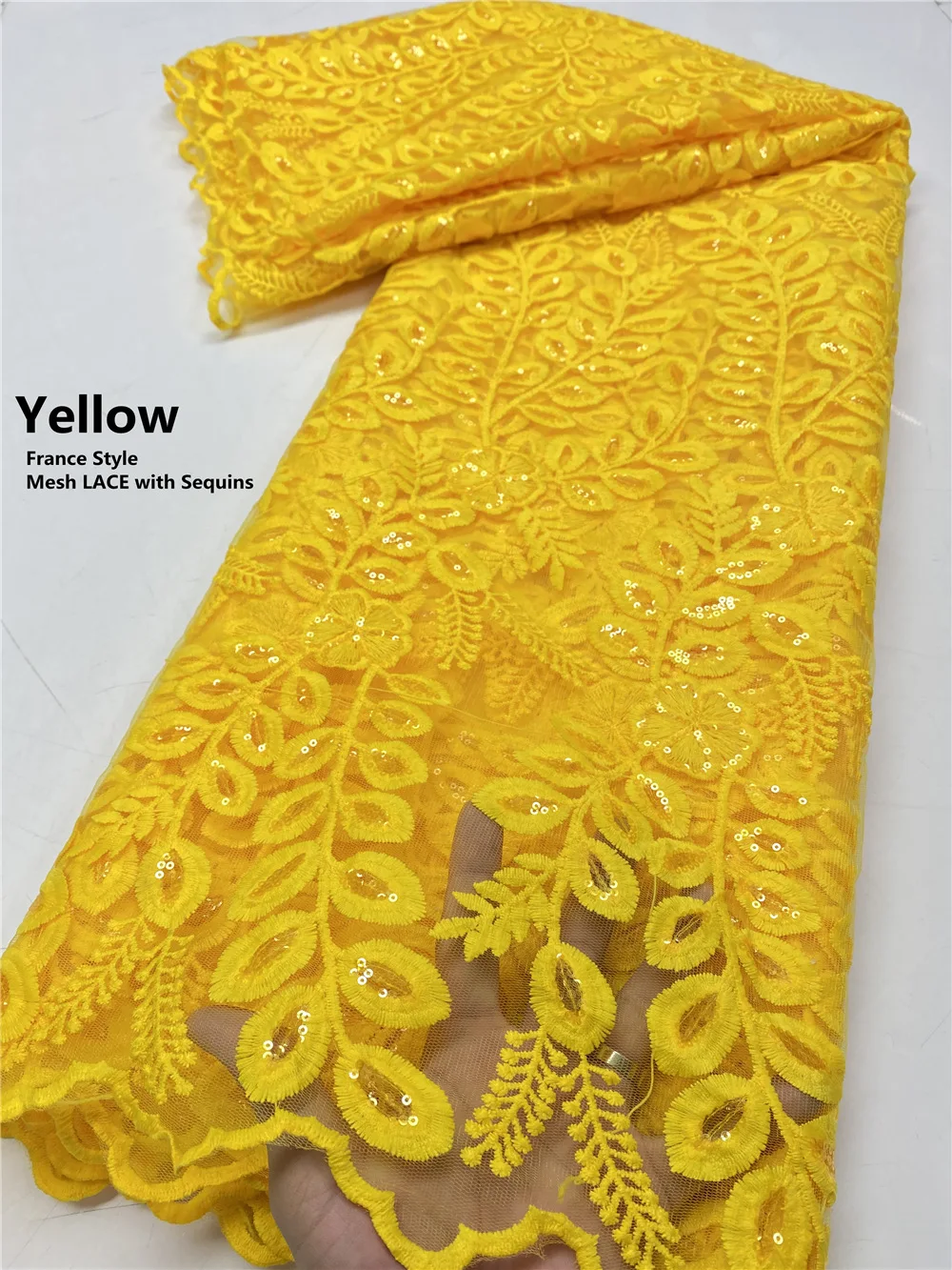 

XIYA Yellow Lace Fabric 2021 High Quality Glitter Sequins Lace Fabric French Tulle Lace Fabric For Evening Dress Party QF3812B
