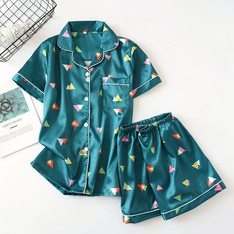 Women's Pajamas Set Rayon Short-sleeved Sleepwear with Shorts Female Summer Thin Easeful Fashion Women's Two-piece Home Wear
