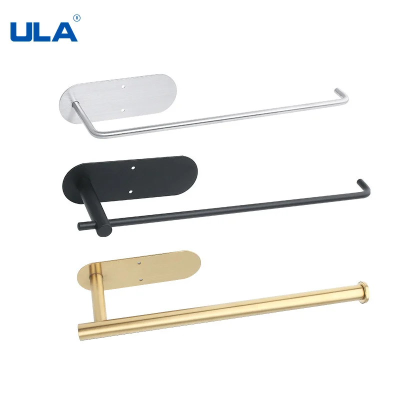 

ULA Adhesive Paper Holder Gold 304 Stainless Steel Stand Toilet Paper Towel Rack Tissue Roll Hanger for Kitchen Bathroom