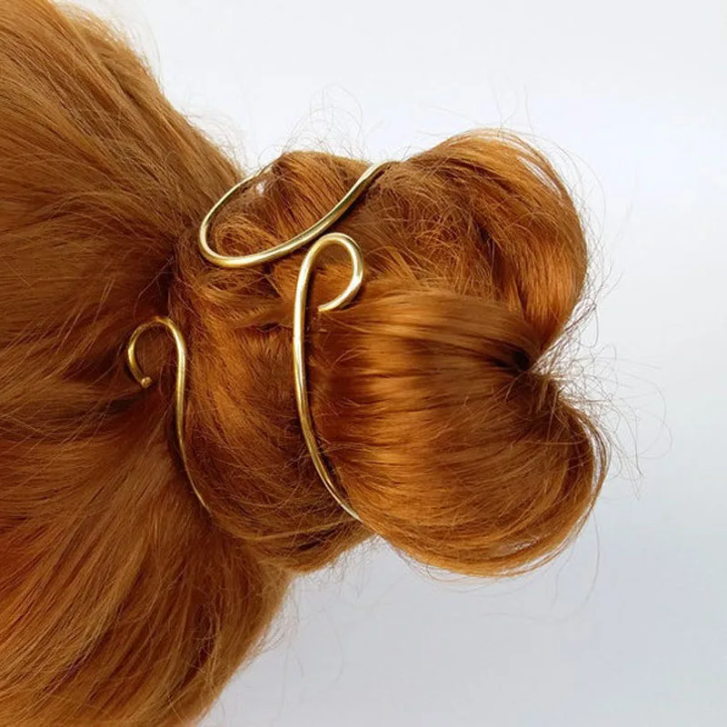 Personalized!New Brief Gold Tone Cross Bun Holder Metal BOHO Bun Cuff Vintage Bun Cage Hair Accessories Femme Gift For Her