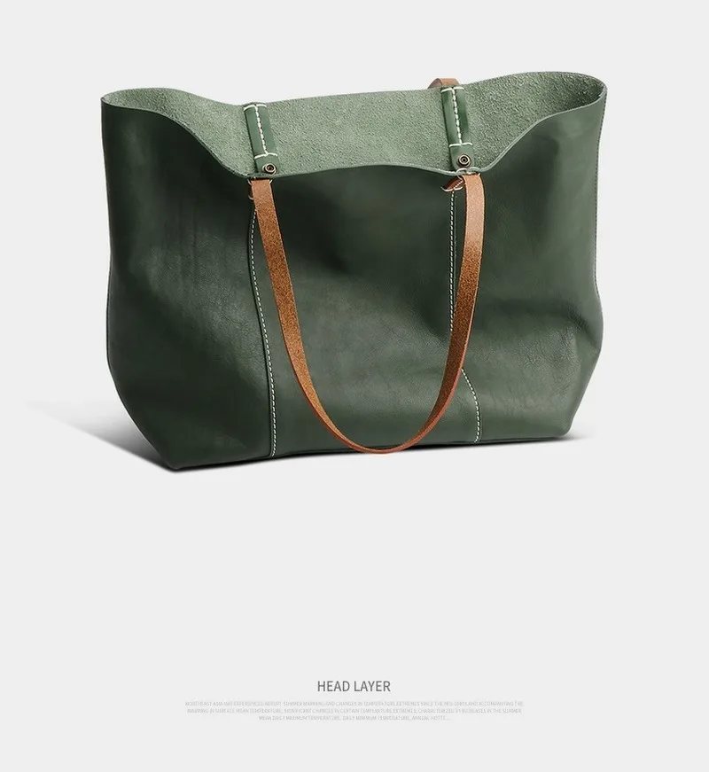 

2021 first layer cowhide fashion handbags hand-carried leather color matching tote tote bag single shoulder big bag