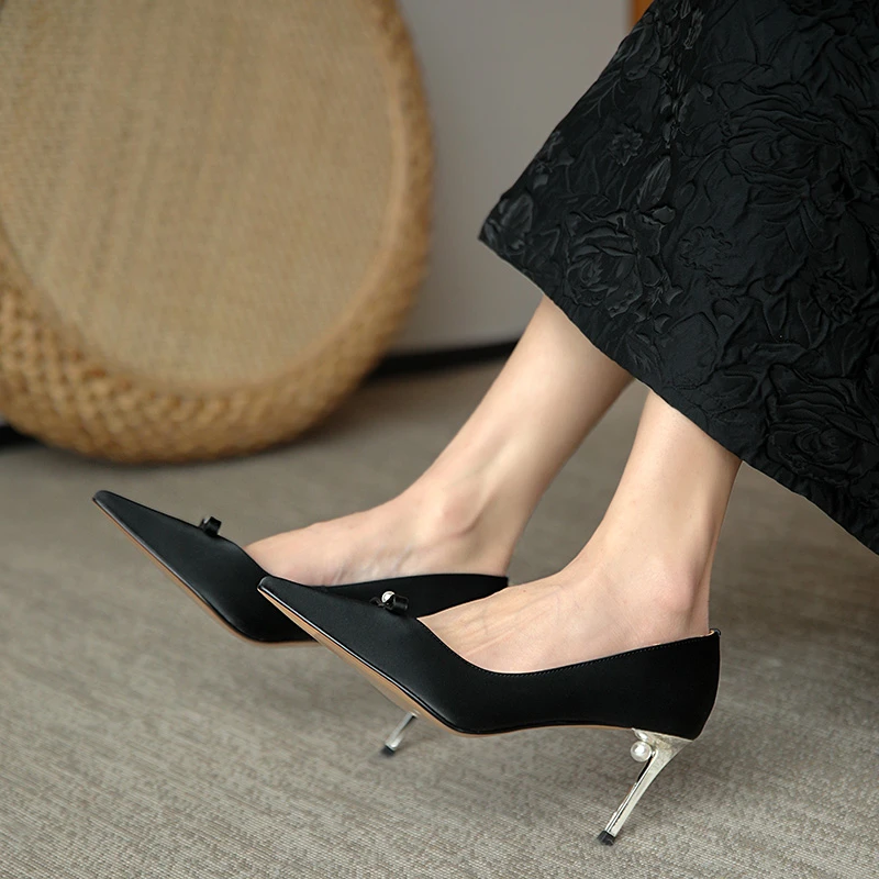 

VERCONAS Spring Sexy Fashion Concise Basic Women Pumps New Butterfly-Knot Genuine Leather Thin Heels Shoes Woman Classic Design