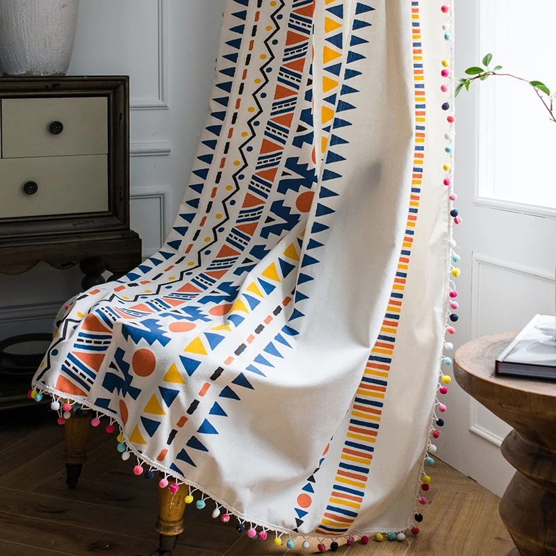 Занавеска из хлопка и льна с принтом цветная американская Штора для гостиной