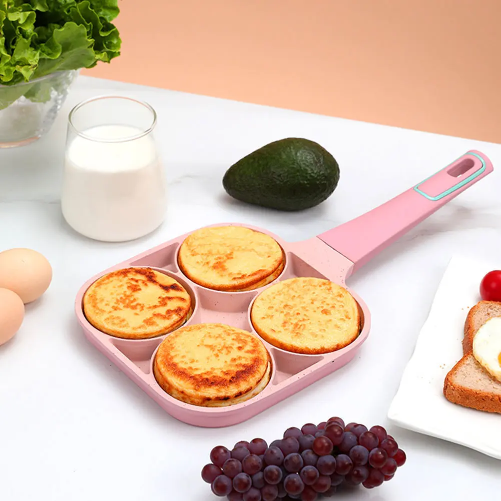 

4 Cups Burger Aluminum Alloy Eggs Pancake Home Cooking Long Handle Nonstick Coating Easy Clean Breakfast Kitchen Frying Pan